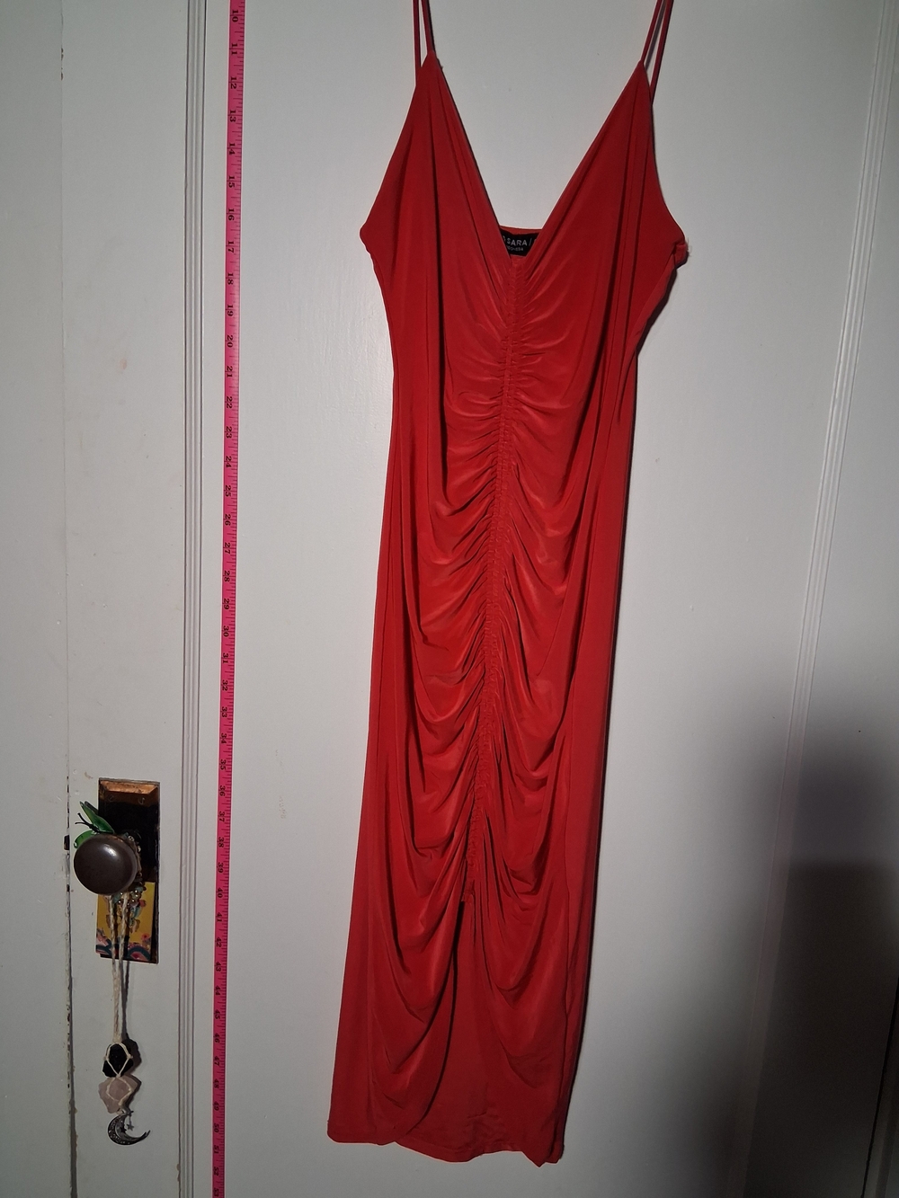 Ruched Red Slip Dress with Spaghetti Straps